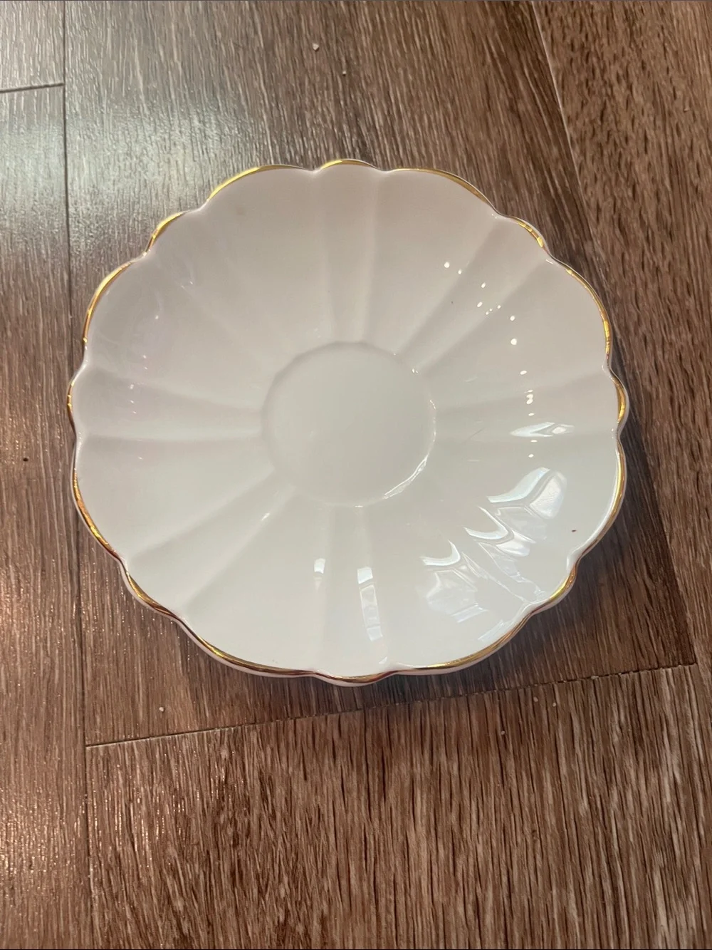 Vintage Victoria C&E Scalloped White Porcelain Saucer with Gold Rim